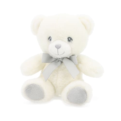 15cm Keeleco Baby White & Grey Bear with Ribbon