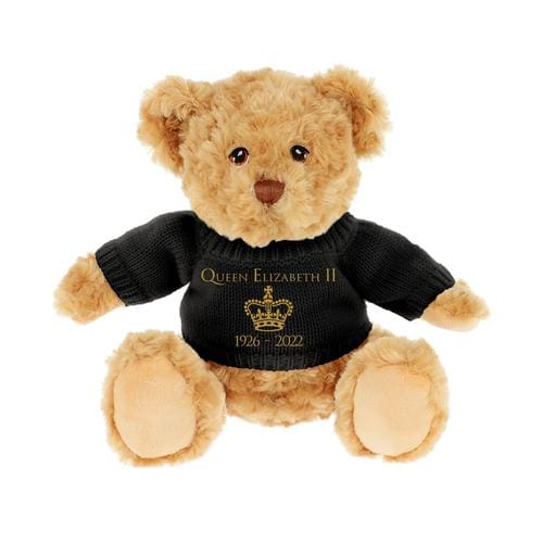 30cm Keeleco Dougie Bear with Queen Elizabeth II Commemoration Black Jumper