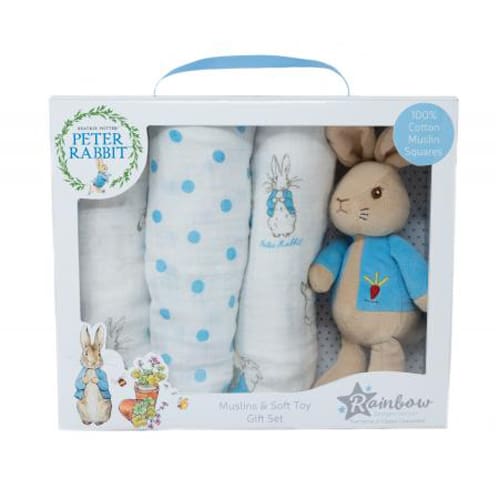 Peter Rabbit Soft Toy and Muslin Gift Set