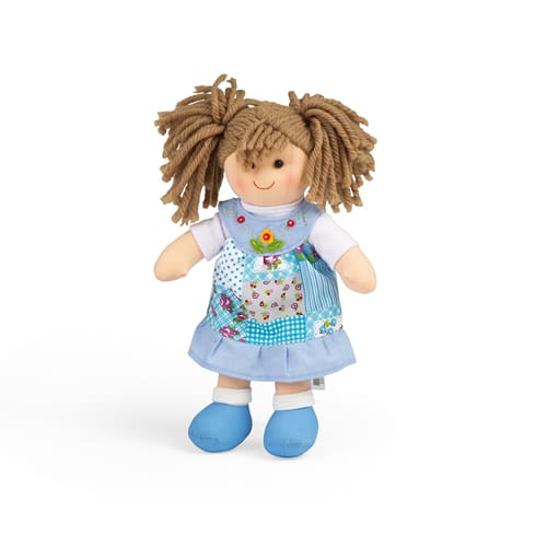 Sarah - Blue Patchwork Dress/Brown Hair