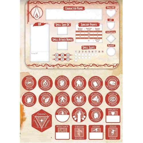 Sorcerer Token Set (Player Board & 22 Tokens)