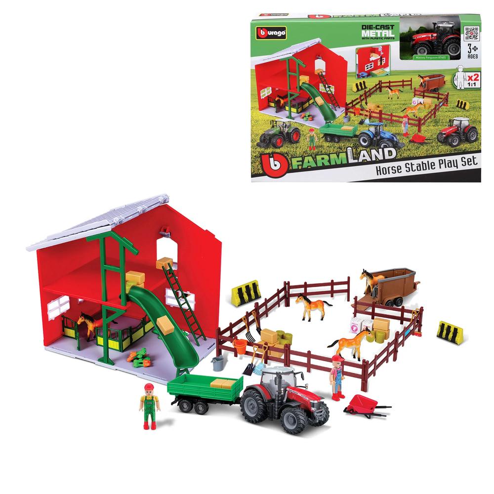 1:43 Farmland Playset Horse Stable Playset With Massey Fergusson Tractor