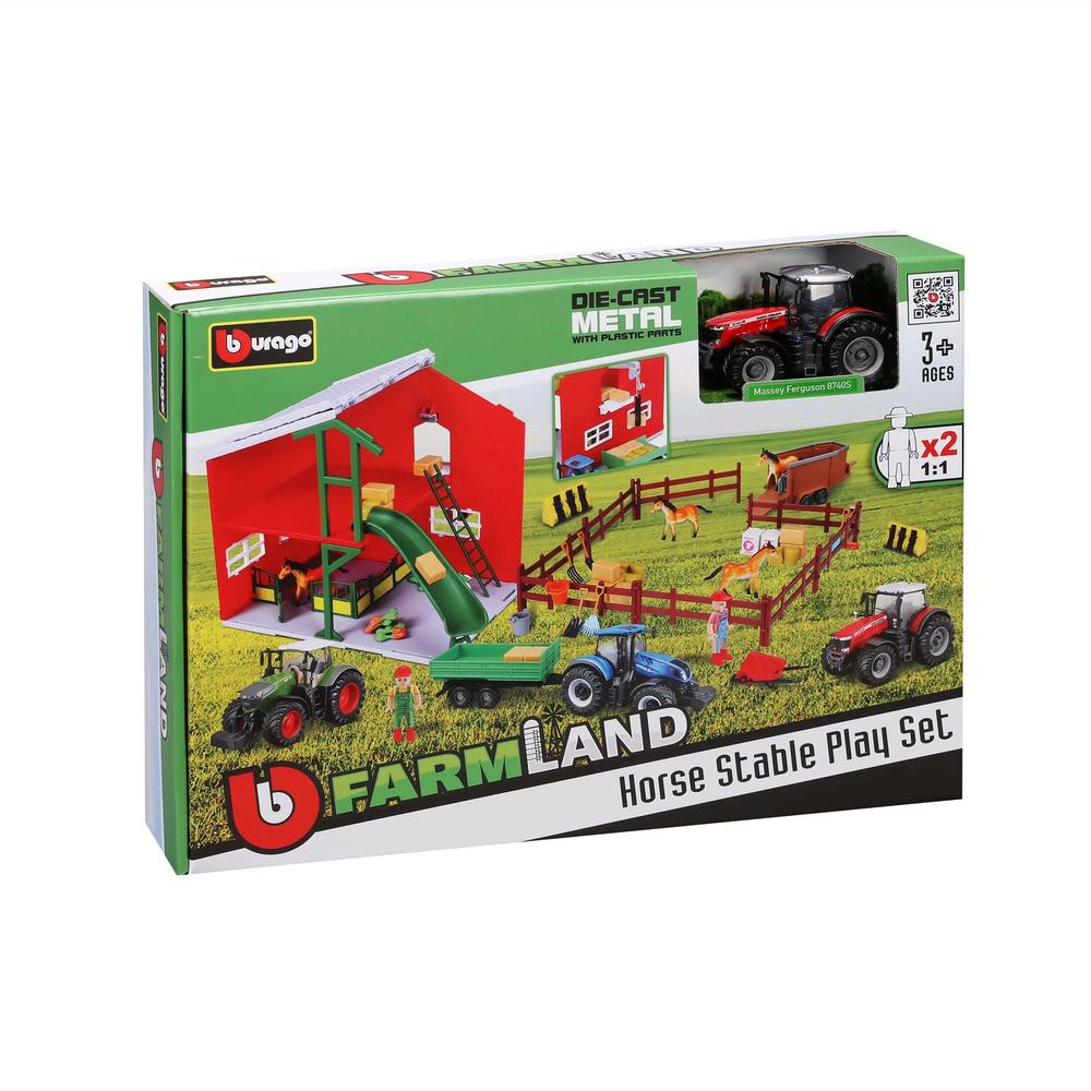 1:43 Farmland Playset Horse Stable Playset With Massey Fergusson Tractor_2