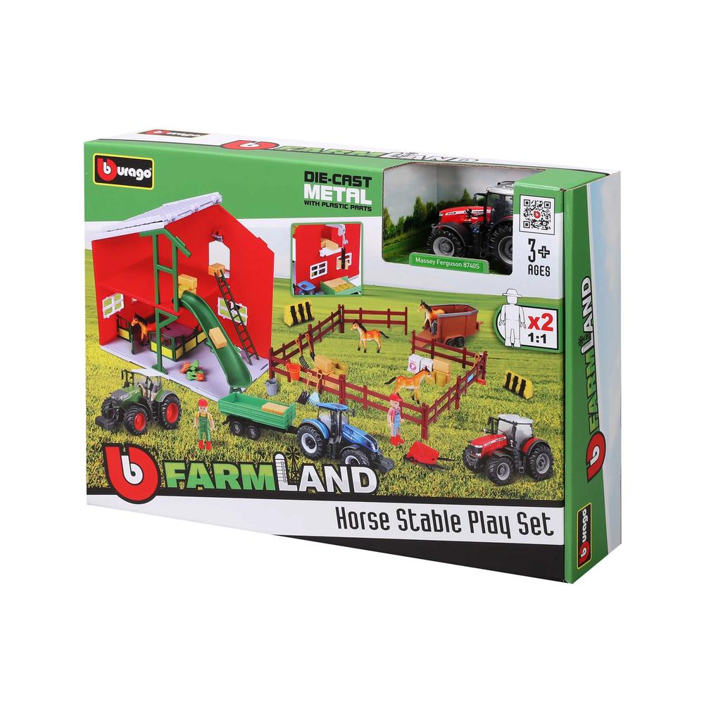1:43 Farmland Playset Horse Stable Playset With Massey Fergusson Tractor_3