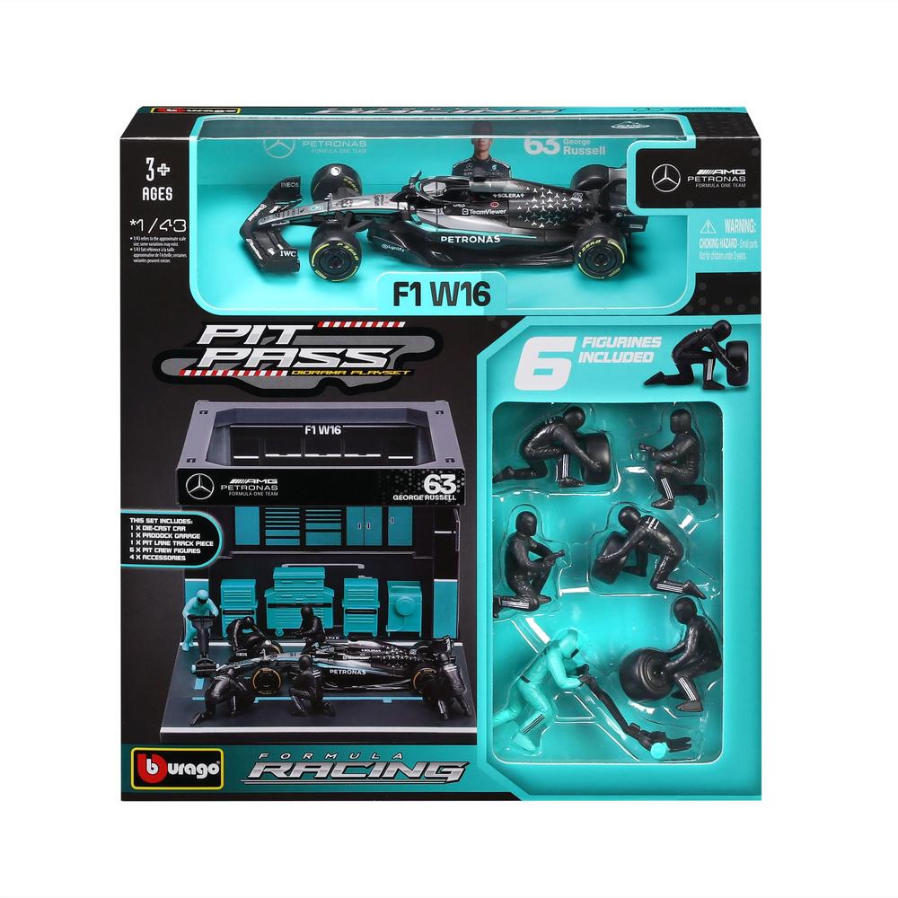 1:43 F1 Mercedes AMG W16 2025 Pit Pass Diorama Russell