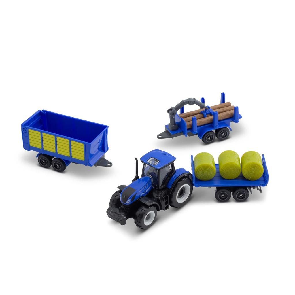 Maisto Mini Work Machines 4 Pack New Holland Tractor and Trailers