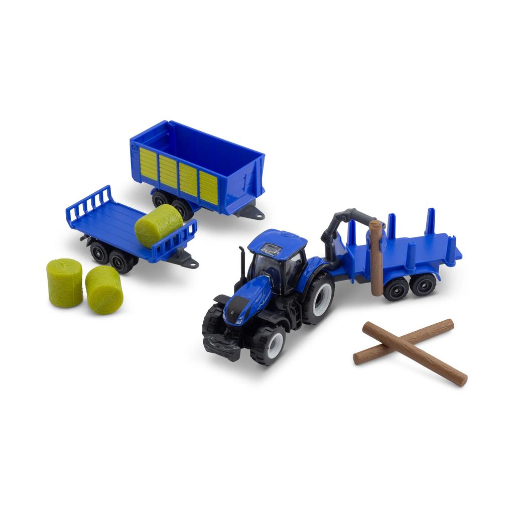 Maisto Mini Work Machines 4 Pack New Holland Tractor and Trailers