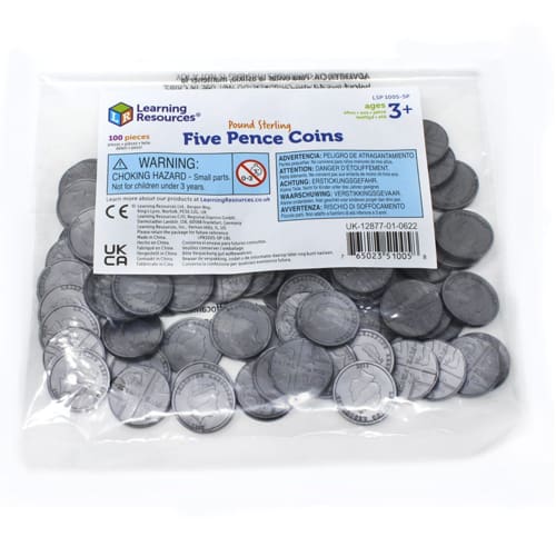 UK Play Money - Five Pence Pieces (Set of 100)