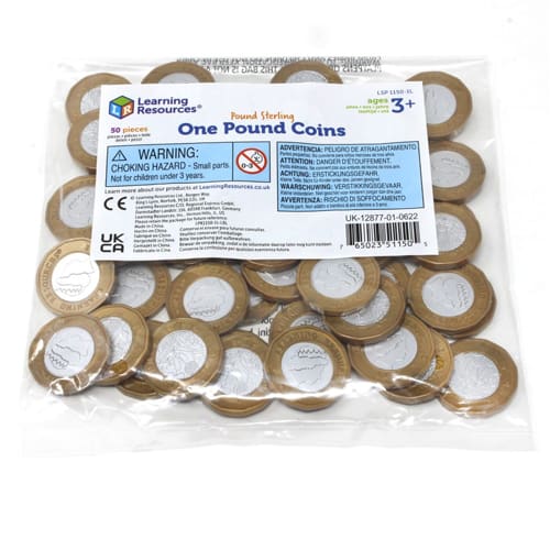 UK Play Money - One Pound Coins Pieces (2017 design) (Set of 50)