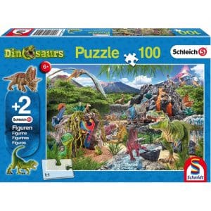 *A Grade* Kingdom Of The Dinosaurs Jigsaw With Two Schleich Figures (100Pc)