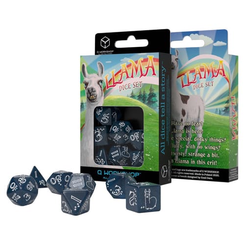 Q-Workshop Shimmering Llama Dice Set Blue & White
