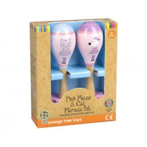 Pink Mouse & Cat Maraca Set
