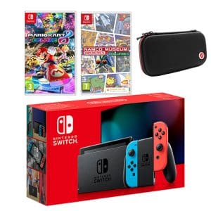 Nintendo Switch Neon Bundle with Mario Kart 8 Deluxe, Namco Archives Volume 2 and Case