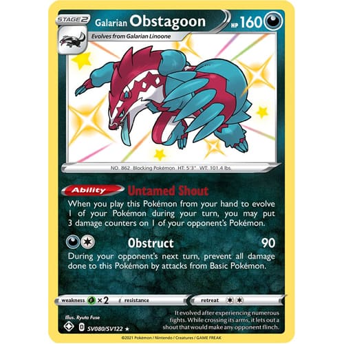 Pokemon TCG: Single Card - Shining Fates: Galarian Obstagoon (Pack to Sleeve) Pokemon TCG: Single Card - Shining Fates: Galarian Obstagoon (Pack to Sleeve)