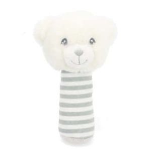 14cm Keeleco Baby White and Grey Bear Stick Rattle