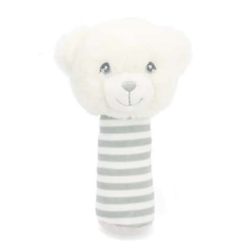 14cm Keeleco Baby White and Grey Bear Stick Rattle