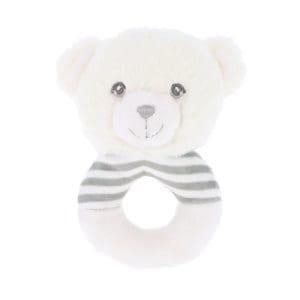 14cm Keeleco Baby White & Grey Bear Ring Rattle