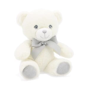 20cm Keeleco Baby White & Grey Bear with Ribbon