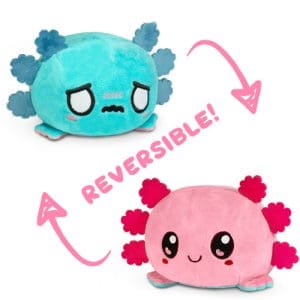 Happy and Angry : Reversible Axolotl Plushie (Aqua and Pink)
