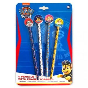 Paw Patrol - 4 Pencils & Eraser Toppers Set