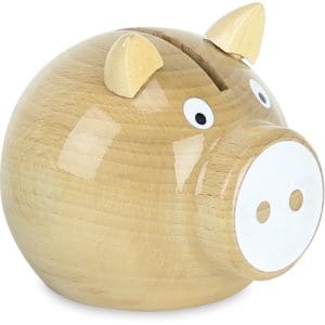 Vilac - Natural Wood and White Pig Money Box