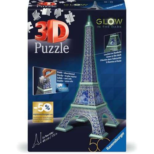 50th Anniversary Glow in the Dark Eiffel Tower Building 3D Puzzle, 216pc 50th Anniversary Glow in the Dark Eiffel Tower Building 3D Puzzle, 216pc