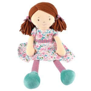 Katy - Dk Brown Hair with Pink & Sea Green Dress